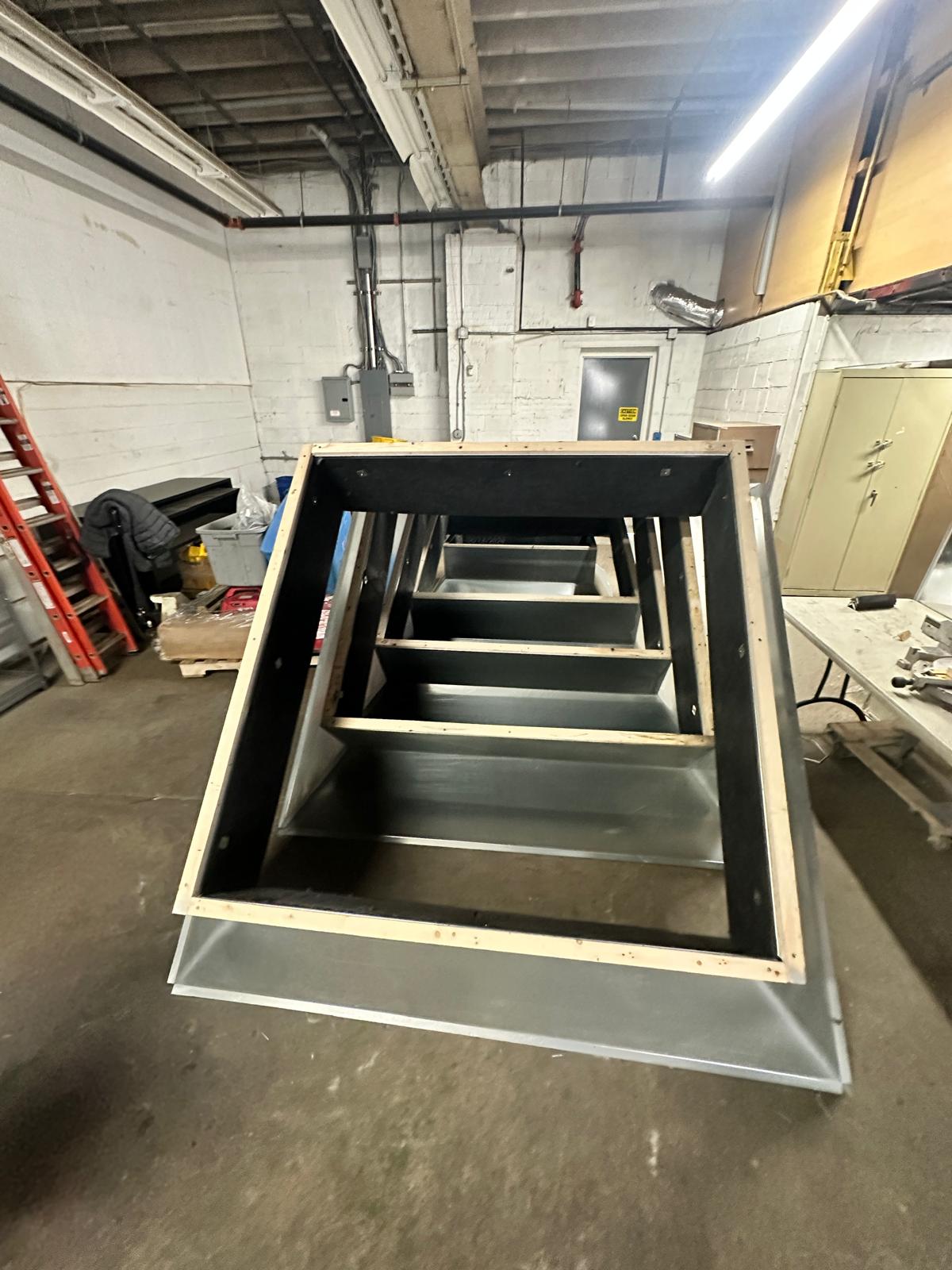 Large custom rectangular duct fitting in the fabrication shop